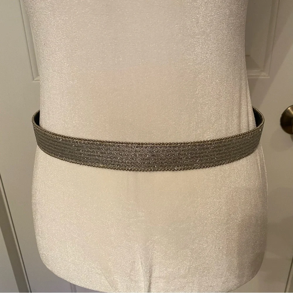 THE ICING BELT SILVER SPARKLE GLITTER METALLIC BEADED EDGES VINTAGE SIZE L